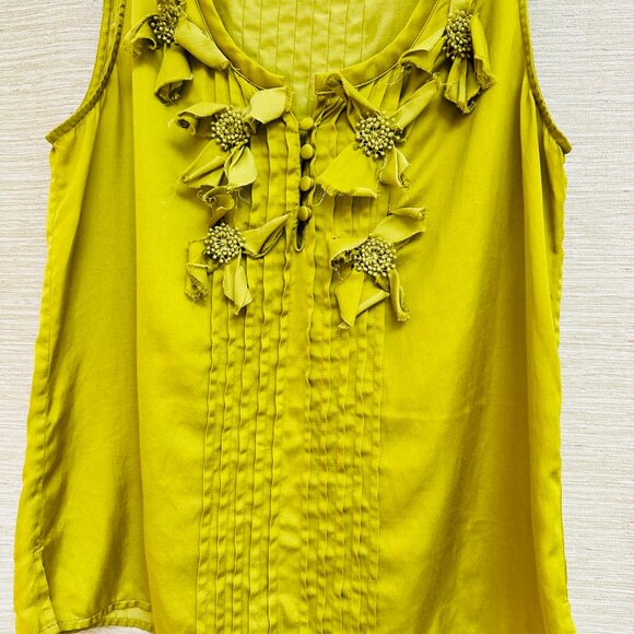 Talbots Green Silk Shell Top Flowers Sleeveless Celery Light Green Size 4P Cami - Picture 5 of 7
